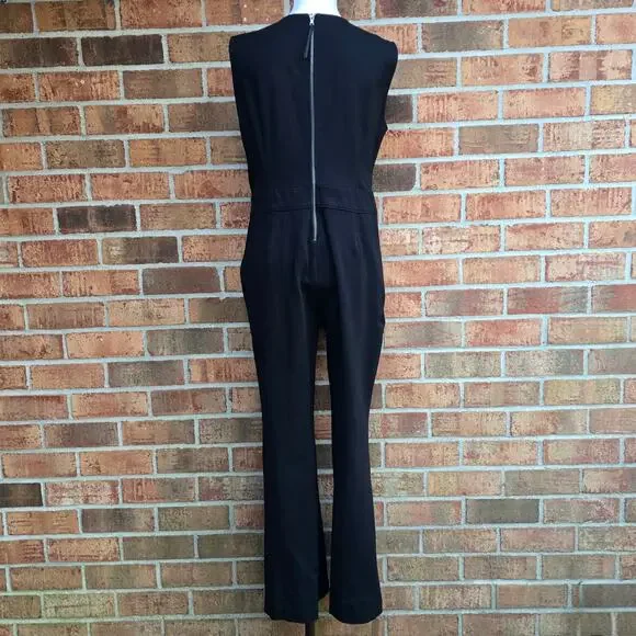 Spanx Perfect Sleeveless Jumpsuit Large Petite LP Black Stretch Ponte Knit Vneck - Picture 3 of 10